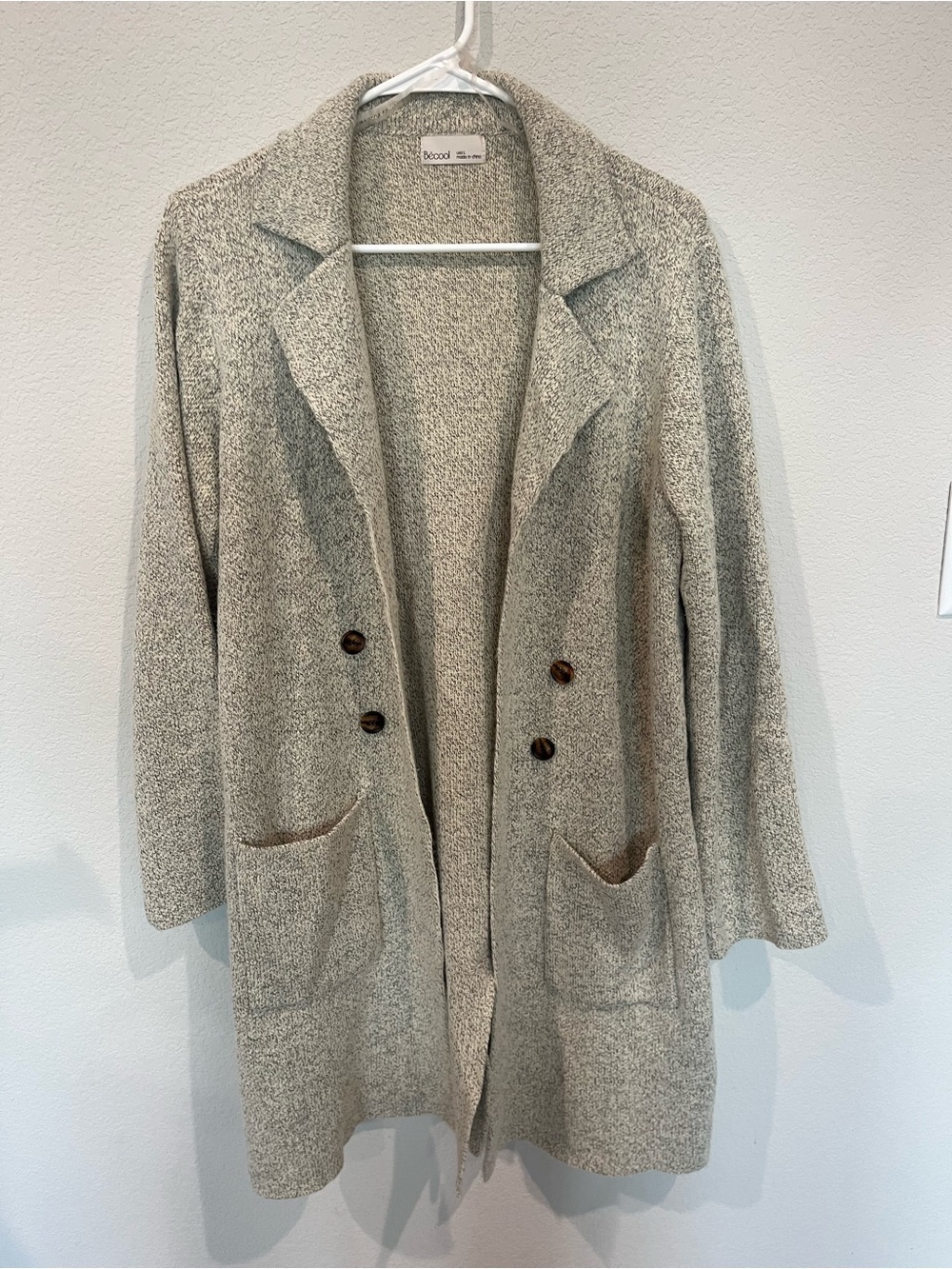 NICOLI Cream Knit Longline Cardigan with Pockets
